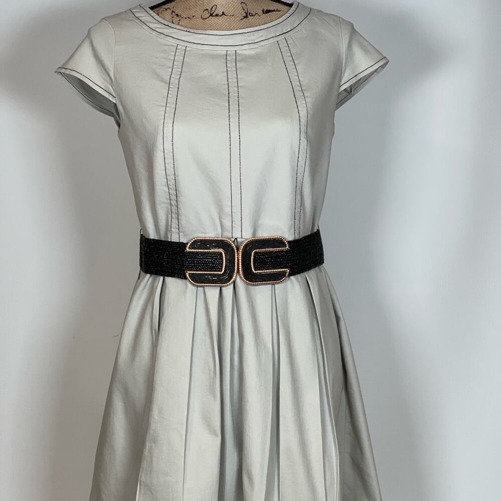 Vintage SOHO Apparel Ltd Size 10 Light Brown w/Black Trim and Black Belt Dress